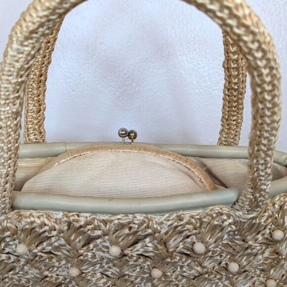 VTG Raffia Beaded Purse Eclectic Grandma Coastal Countryside Fairy Garden Girl - Picture 8 of 9